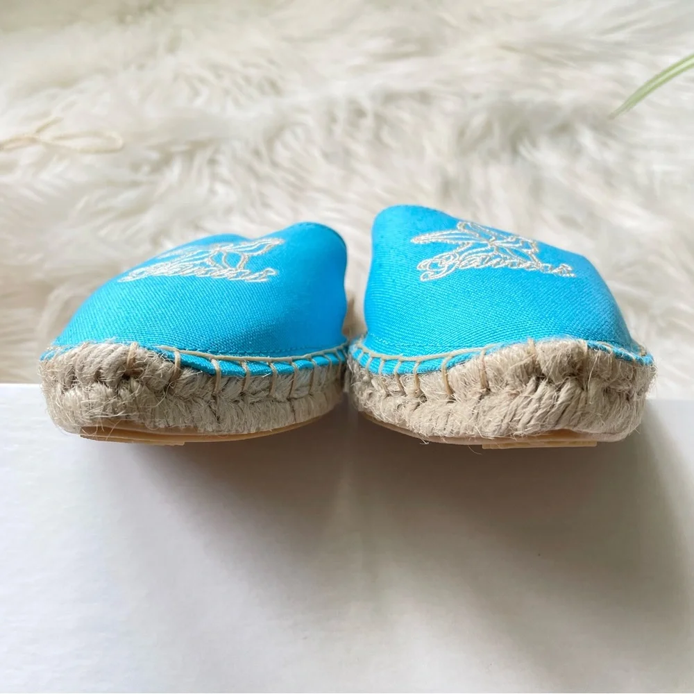 GANNI Embroidered Canvas Espadrille Slippers Turquoise Women’s Size 9 EU 39 NIB